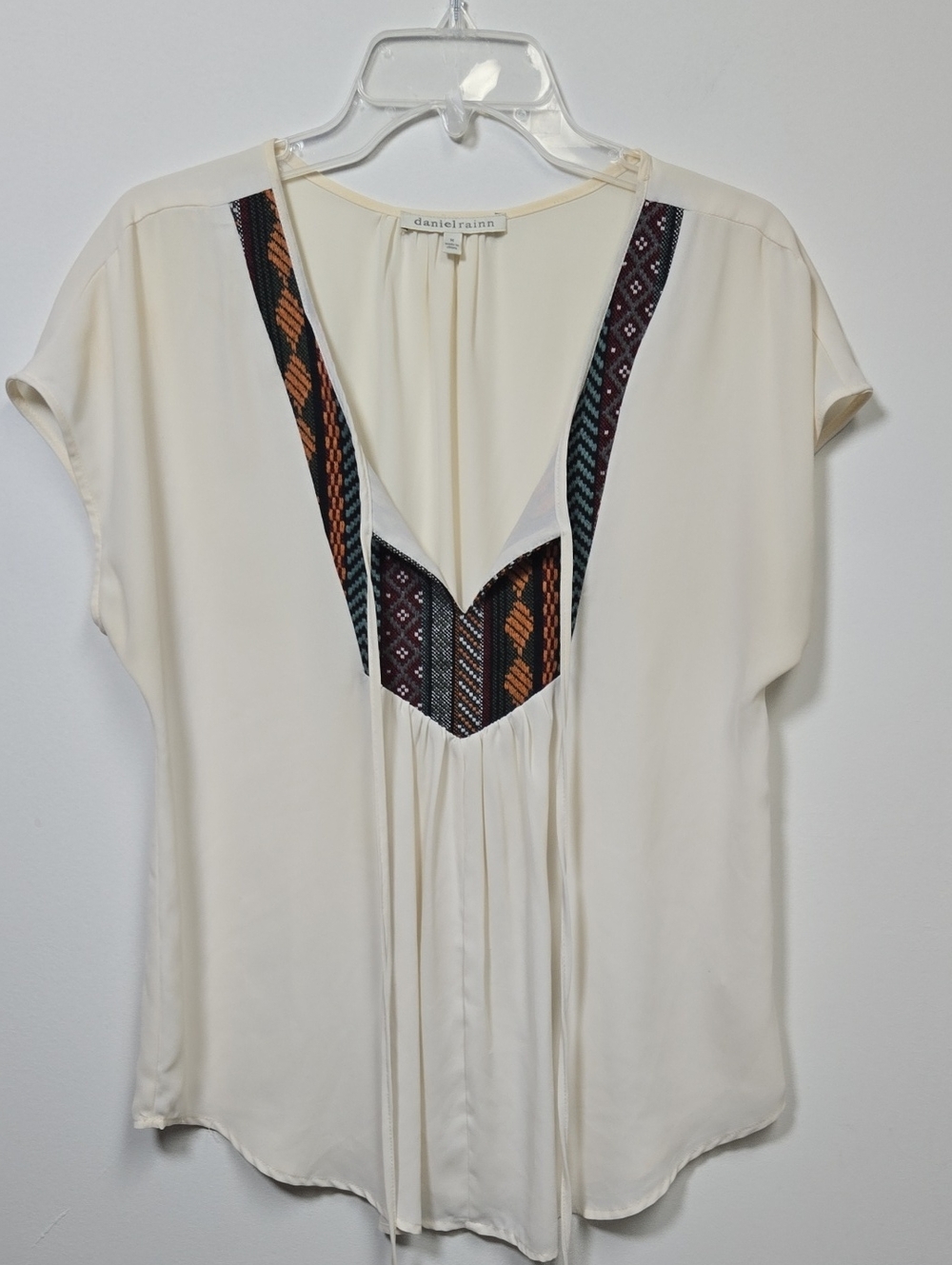 Daniel Rainn Cream Bojo Blouse with Multicolor Embroidered V-Panel SIZE M
